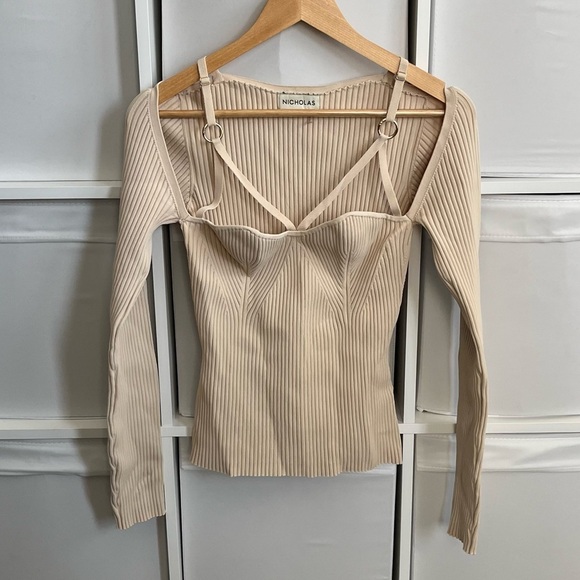 Nicholas Janine Rib Knit Cage Top Ivory Size Large - Picture 6 of 8